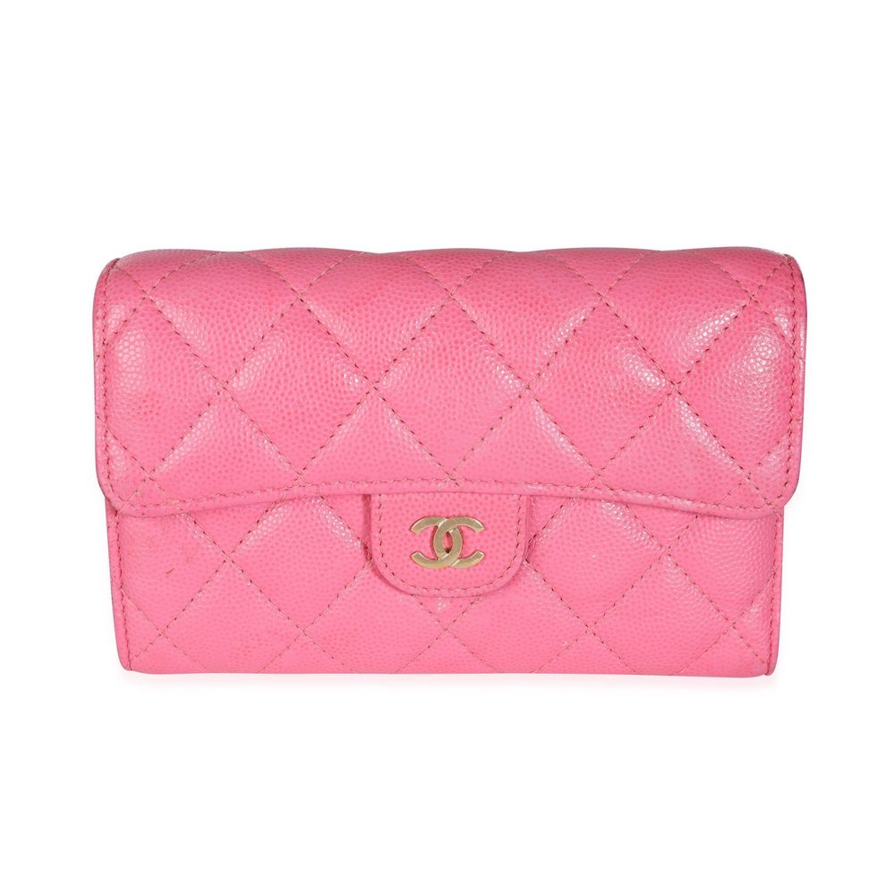 Chanel Pink Quilted Caviar Medium Flap Wallet